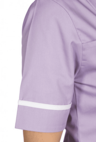 Detail of sleeve on the Galaxy healthcare tunic in lilac